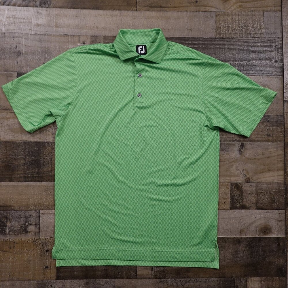FootJoy Performance Golf Polo Men’s Medium Green Stretch Diamond Print